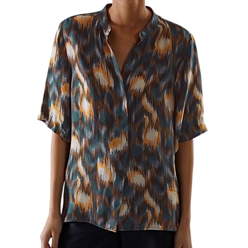 COS Relaxed Fit Printed Cupro Short Sleeve Button Down Shirt Multicolor Size 12